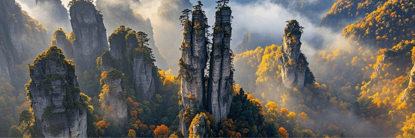 Zhangjiajie’s mountain pillars in the mist