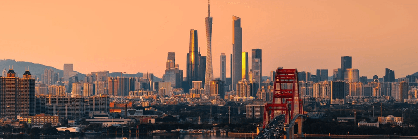 Guangzhou’s skyline at sunset