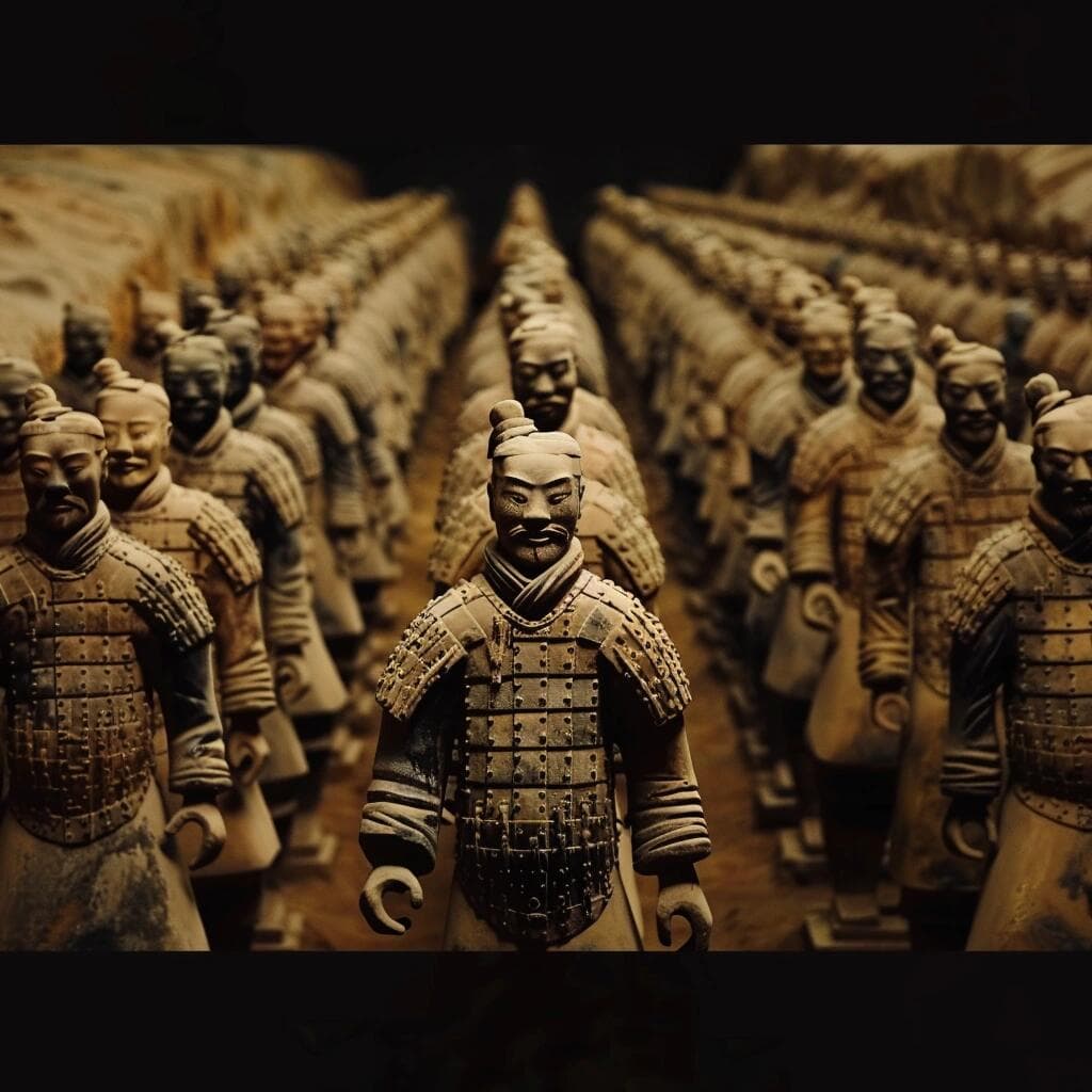 Rows of terracotta warriors in Xi’an